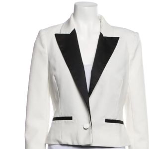 L’AGENCE SCARLET Cropped tuxedo, blazer, black, and white with satin trim 6